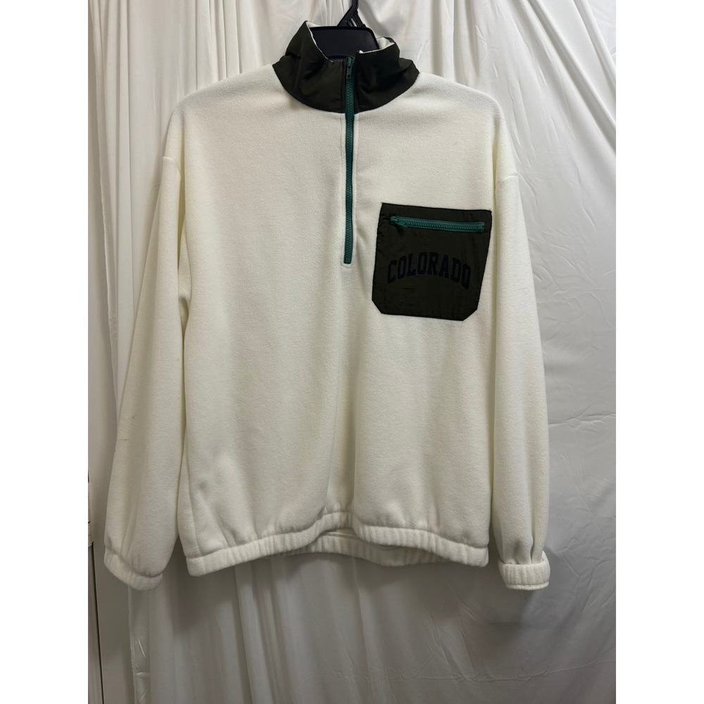 Fashion Nova Colorado Mountain Graphic Quarter Zip Fleece Pullover White Large
